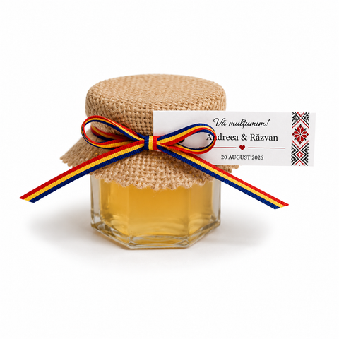Marturii  nunta botez borcanel miere 45 ml - mod. 17