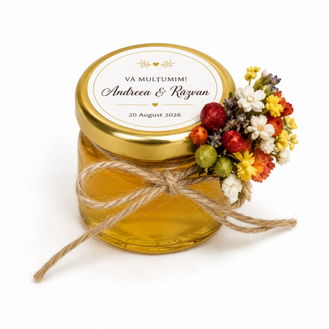 Marturii borcanel miere 40 ml si buchet - mod. 23