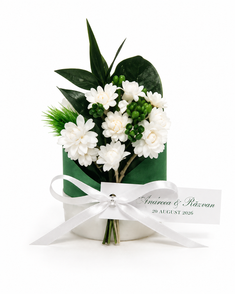 Marturii nunta lumanare alba cu buchet-mod. 48