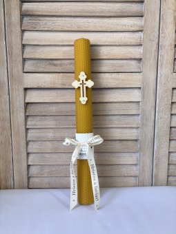 Lumanare ceara fagure 41/4 cm cu cruce si tricolor