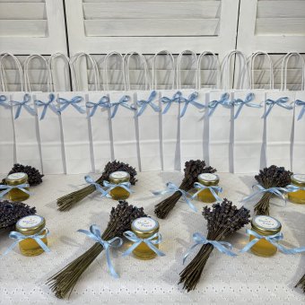Marturii botez borcanel miere + buchet lavanda - mod. 69