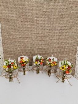 Marturii lumanare alba 7/4,5 cm cu buchet - mod. 3