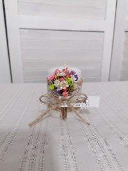 Marturii lumanare alba 7/4,5 cm cu buchet - mod. 3