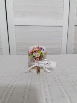Marturii lumanare alba 7/4,5 cm cu buchet - mod. 3