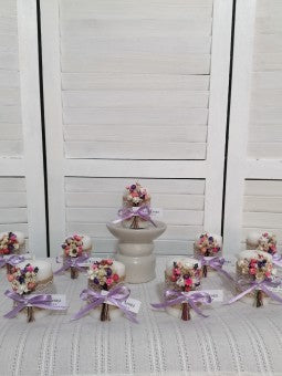 Marturii lumanare alba 7/4,5 cm cu buchet - mod. 3