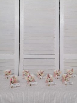 Marturii lumanare alba 7/4,5 cm cu buchet - mod. 54