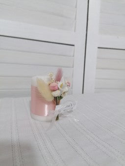 Marturii lumanare alba 7/4,5 cm cu buchet - mod. 54